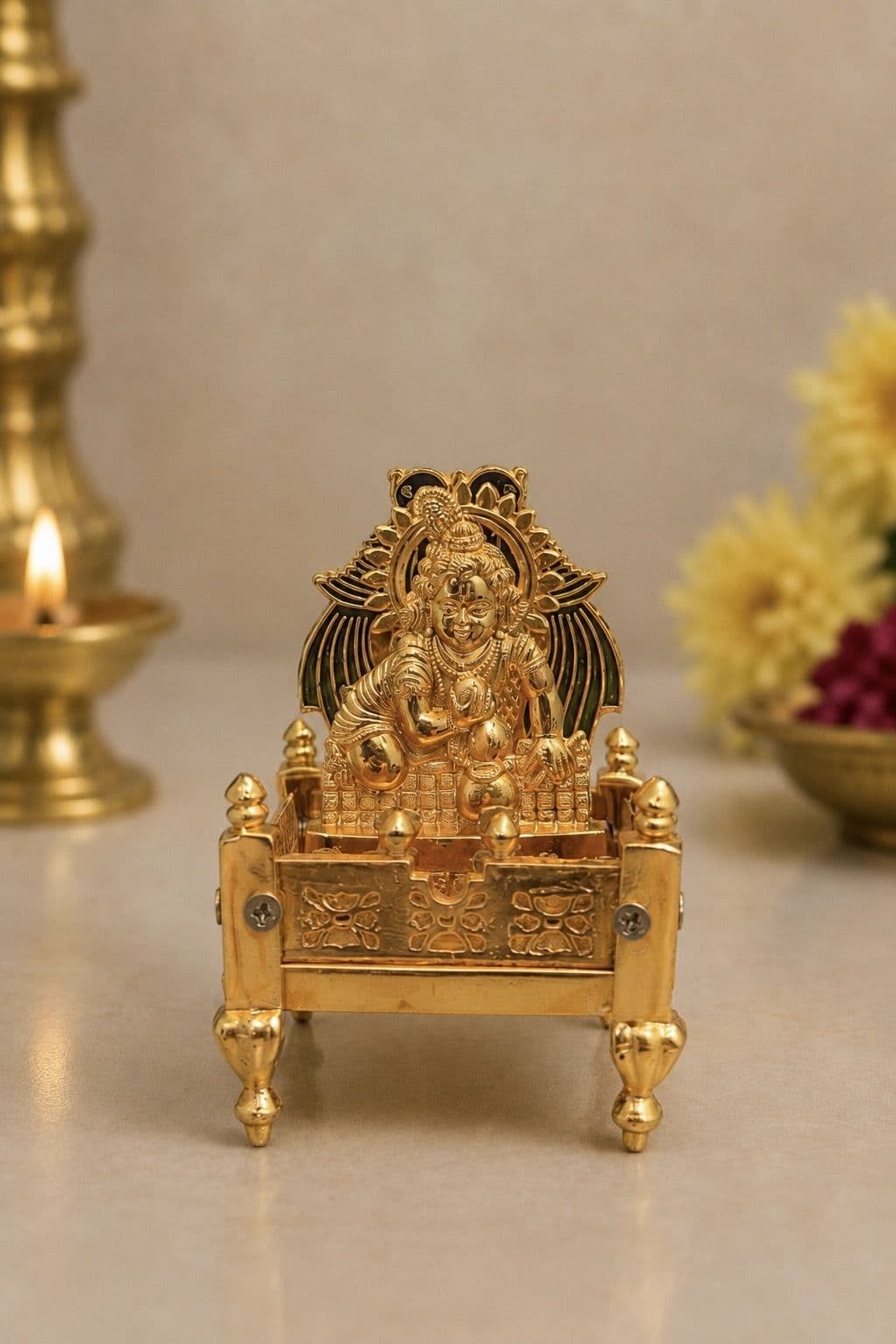 Laddu Gopal Idol with Singhasan - Gold Tone