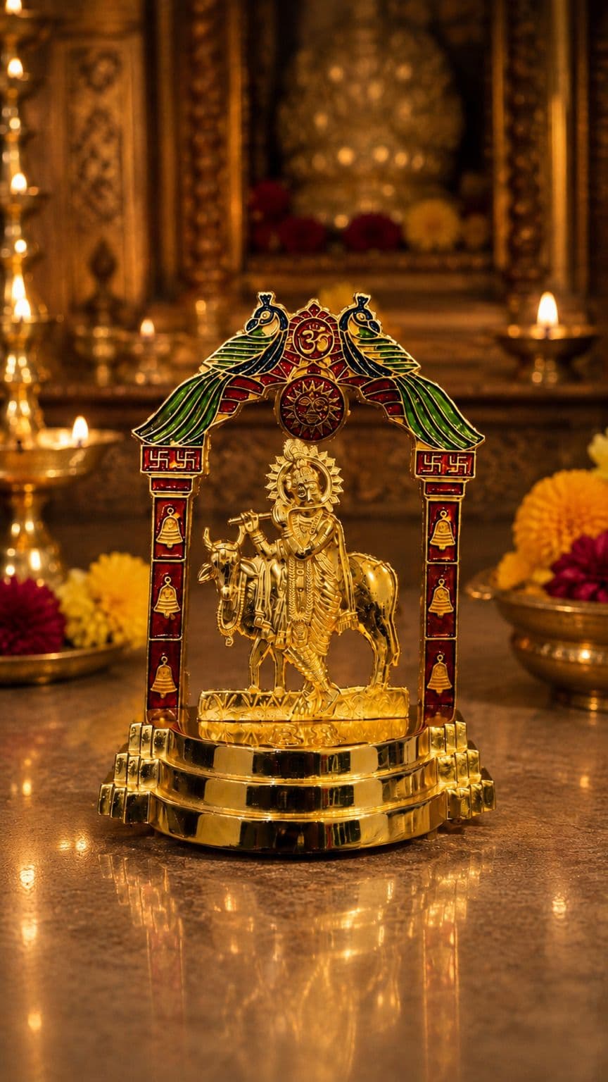 Krishna with Cow Metal Idol