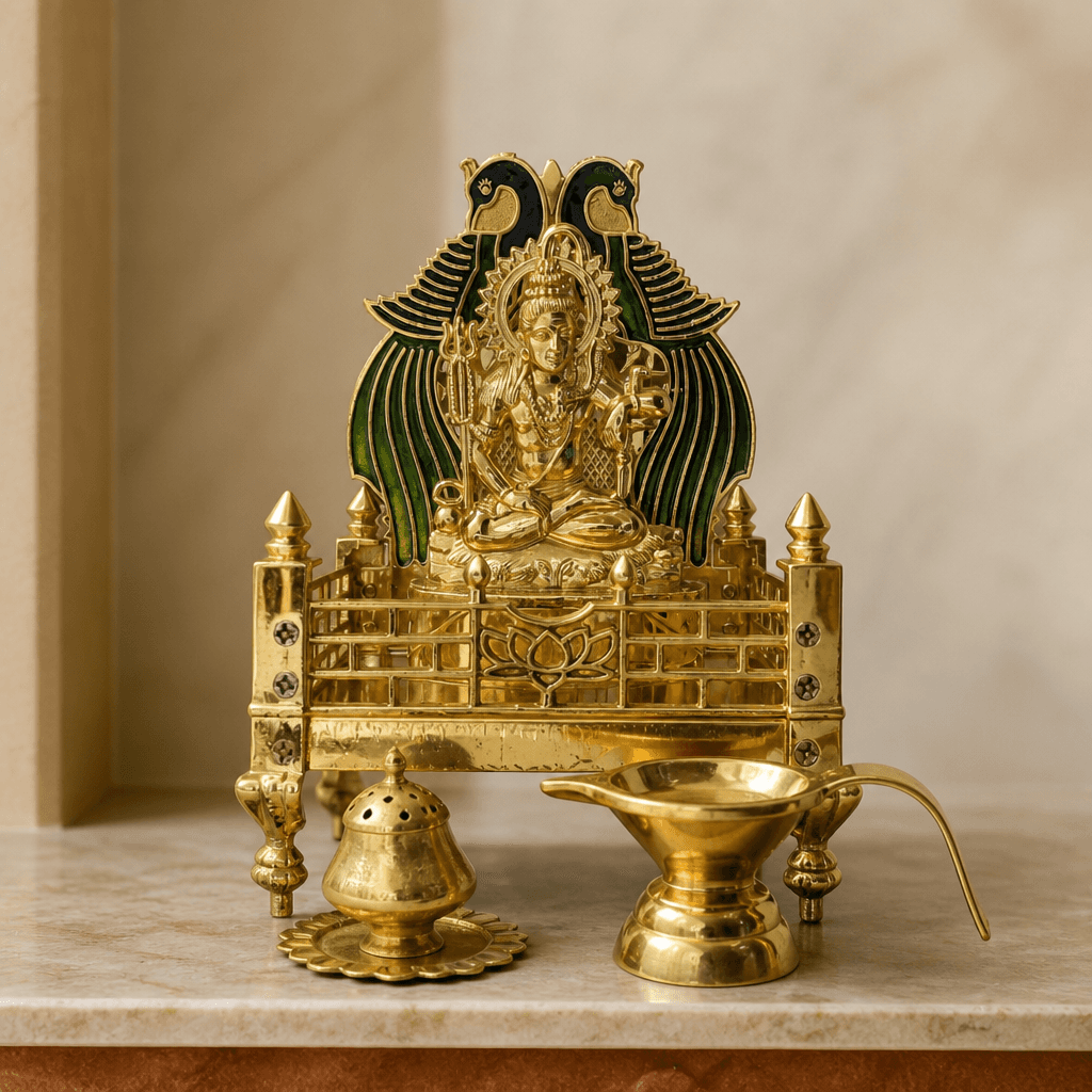 Shankar Ji Idol with Singhasan Pooja Set - 4 Components 16 cm