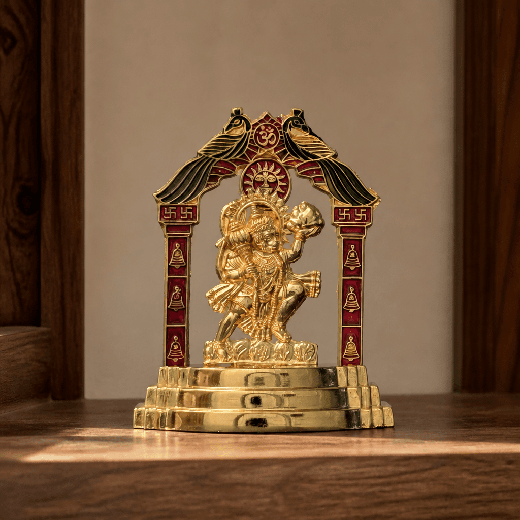 Hanuman Darbar with Twin-Peacock Arch 10 cm for Home Mandir