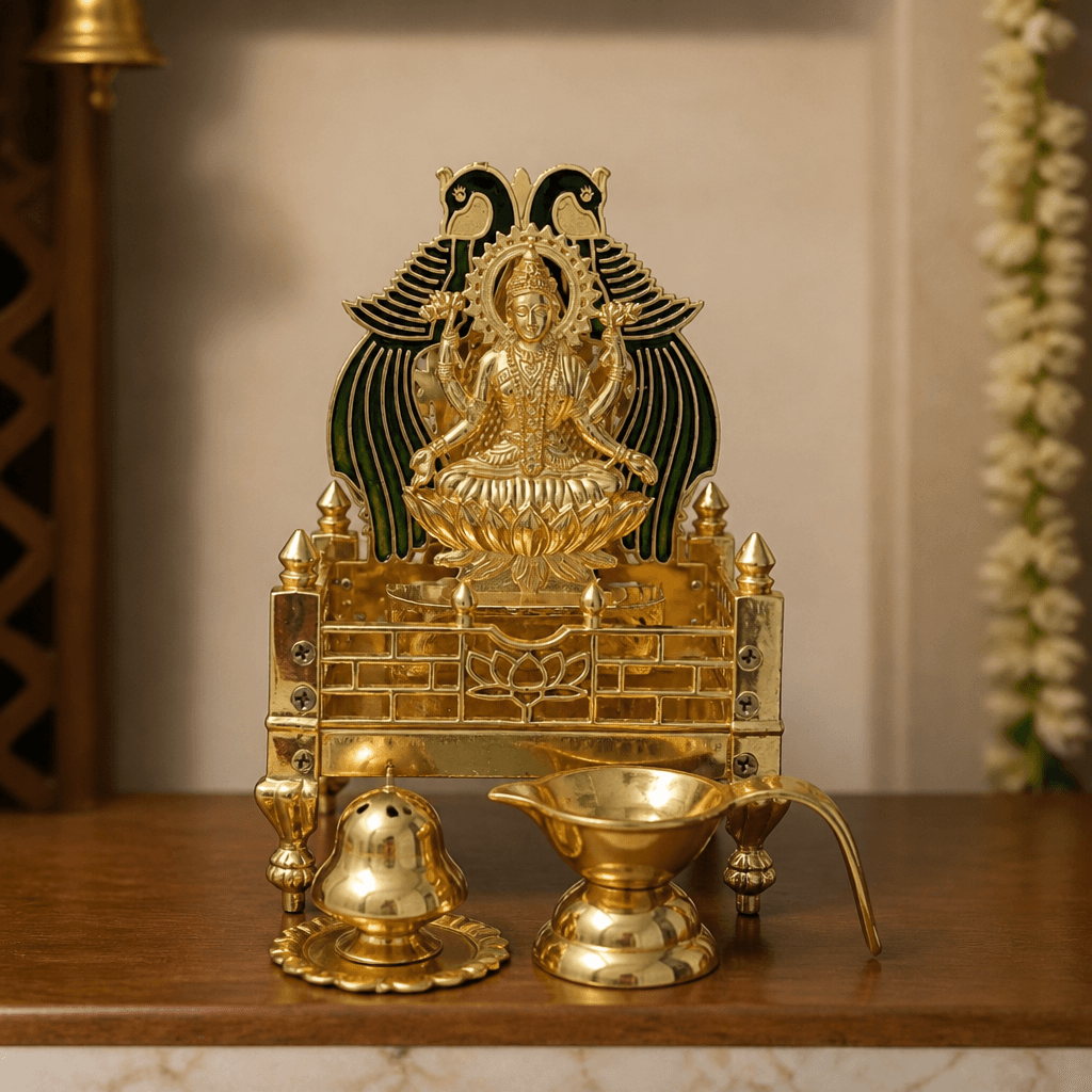 Lakshmi Ji Idol with Singhasan Pooja Set - 4 Components 16 cm